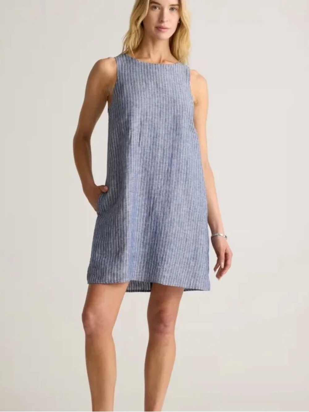 Quince 100% European Linen Tank Mini Dress Chambray Stripe Women’s - Size Medium